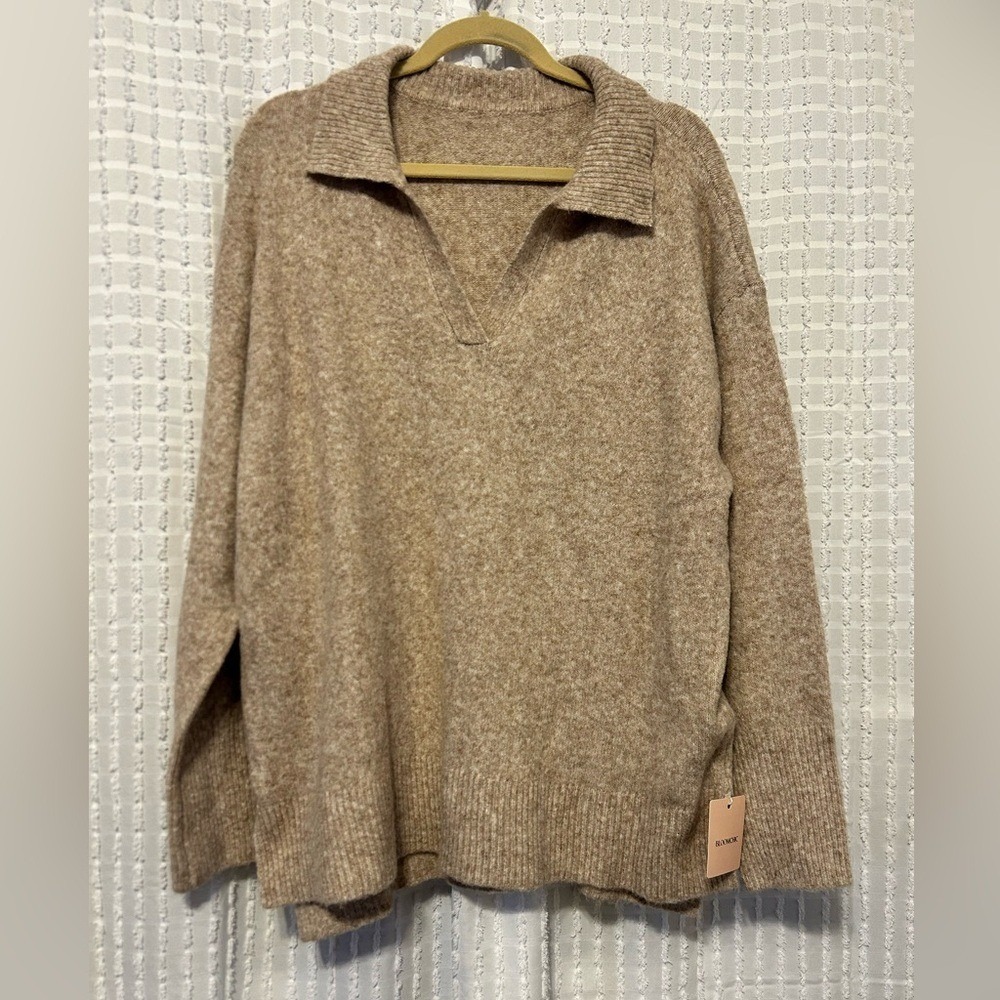 BLOOMCHIC Oversized Collared Knit‎ Sweater Beige Heathered Women's Size 16-18
